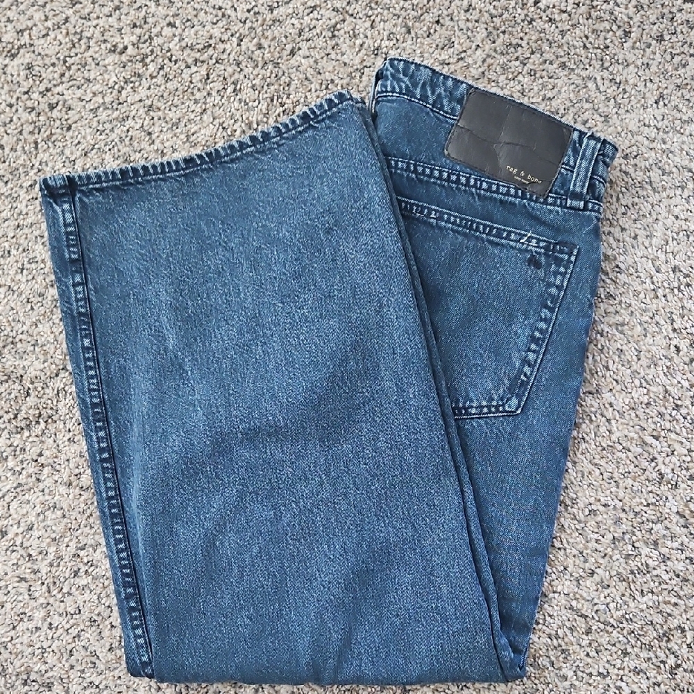 Rag & Bone High Rise Wide Ankle Denim Jeans - Dark Blue